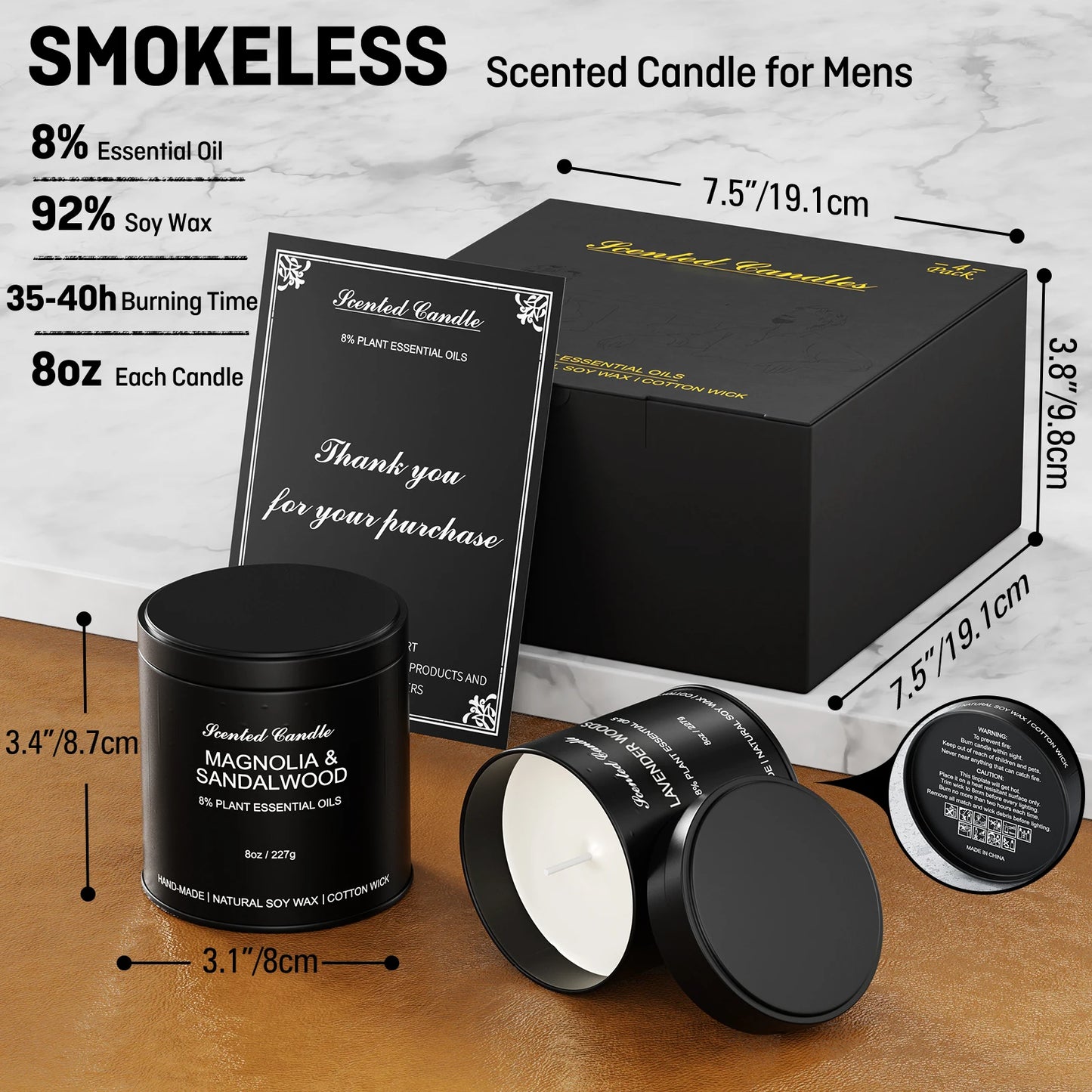 Men's Scented Candles Gift Set 4 Pack Soy Wax  Luxury Masculine Candles for Home Relaxing Gifts for Men, Dad, Husband