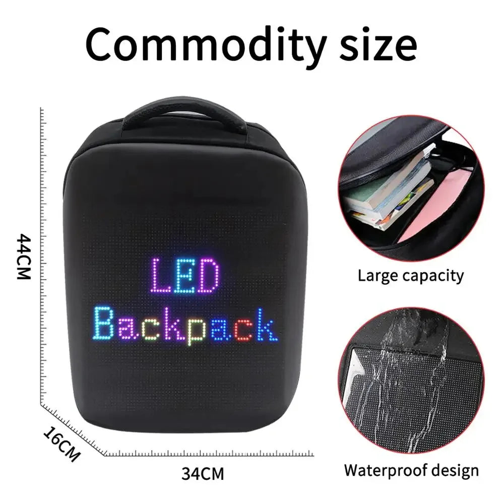 Full Color Smart LED Display Waterproof Backpack Travel Portable Dynamic Laptop Bag Digital Advertising Display 20-35L WiFi