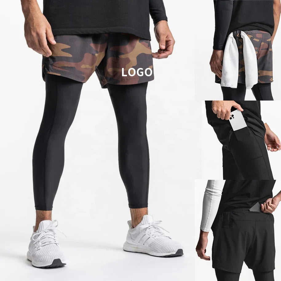 Custom Logo Mens 2 in 1 Jogger Running Pants New Stretch Gym Workout Skinny Fitness Track Pants With Compression Liner