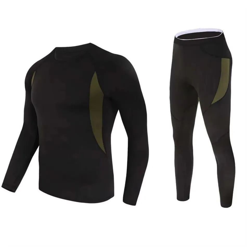 Men's Thermal Shapewear Skiing Warm Breathable Quick Dry 220g Base Layer Set Fleeced Tops Pants Fitness Gym