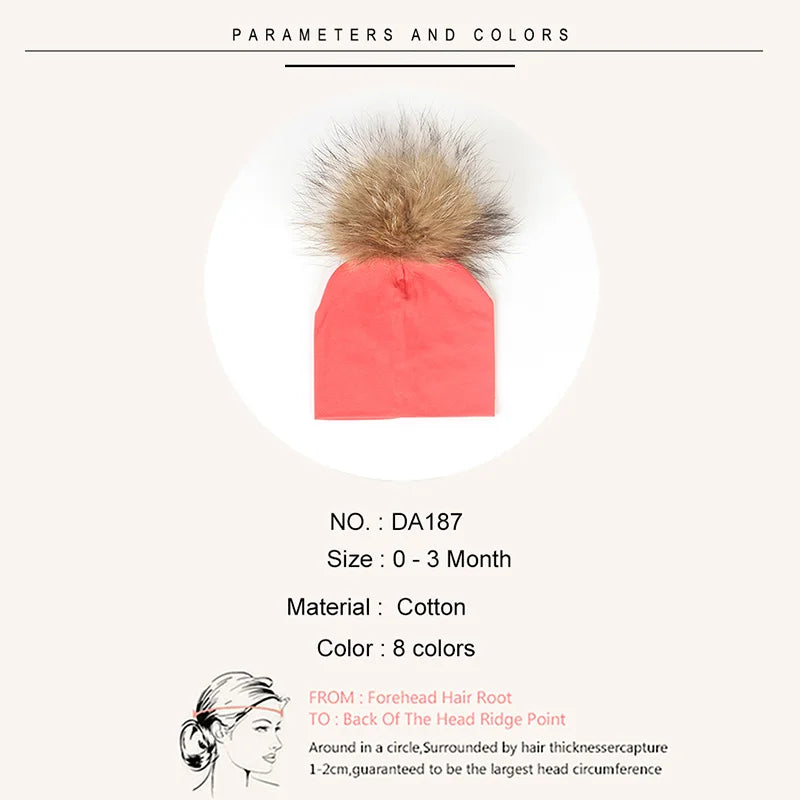 Geebro 0-3 Month Baby Boys Soft Cotton Real Fur pompom Beanies Hats For Newborn Girls Spring Autumn Kids Infants Toddler Hats