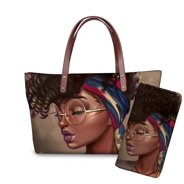 Top Seller Cheap Price Customize Design 2 Pcs Set African Print Women Shoulder Bag Handbag Fancy Beach Handbags for Women Luxury