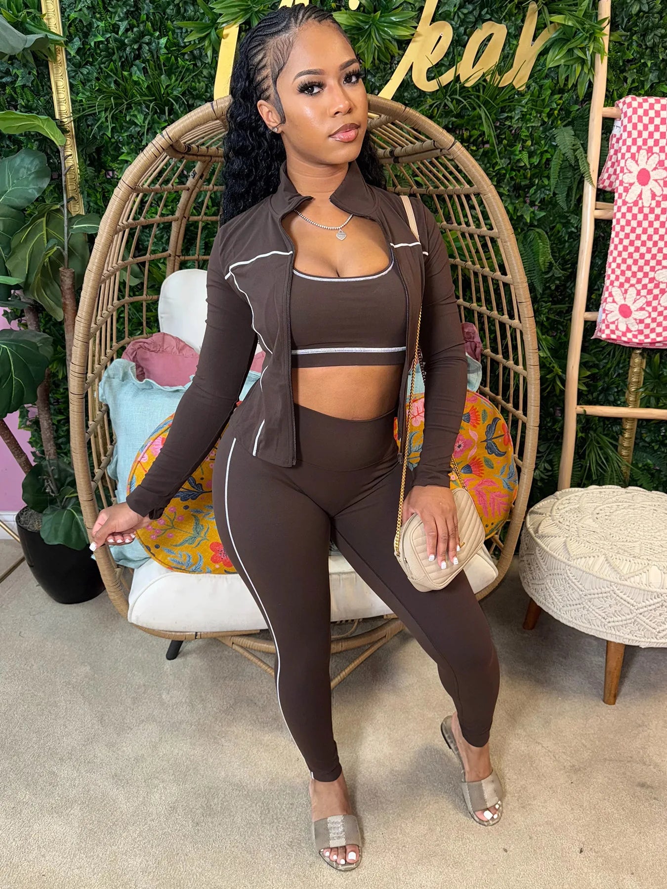 Custom Sets for Women Casual Set Jacket I-shaped Vest Pants Three-Piece Color Blocking Tight Fitting Set Conjuntos Para Mujeres