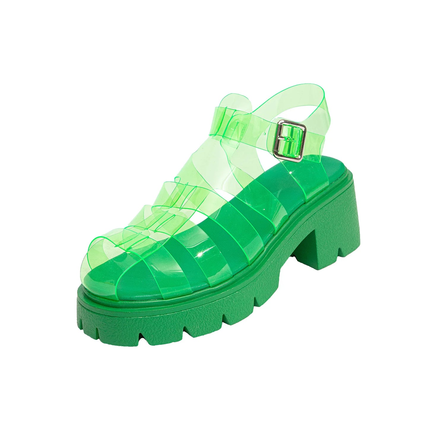 Transparent PVC 2023 Summer New Fashion Women's Roman Sandals Thick Sole Flat Heel Platform Beach Shoes Rose Green Big Size 41