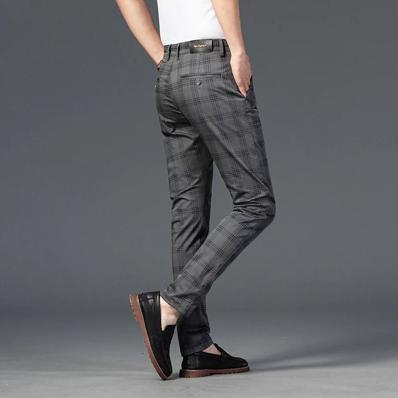2025 Spring New Men's Plaid Casual Pants Business Fashion Slim Stretch Male Skinny Trousers Brand Clothes 7 Color
