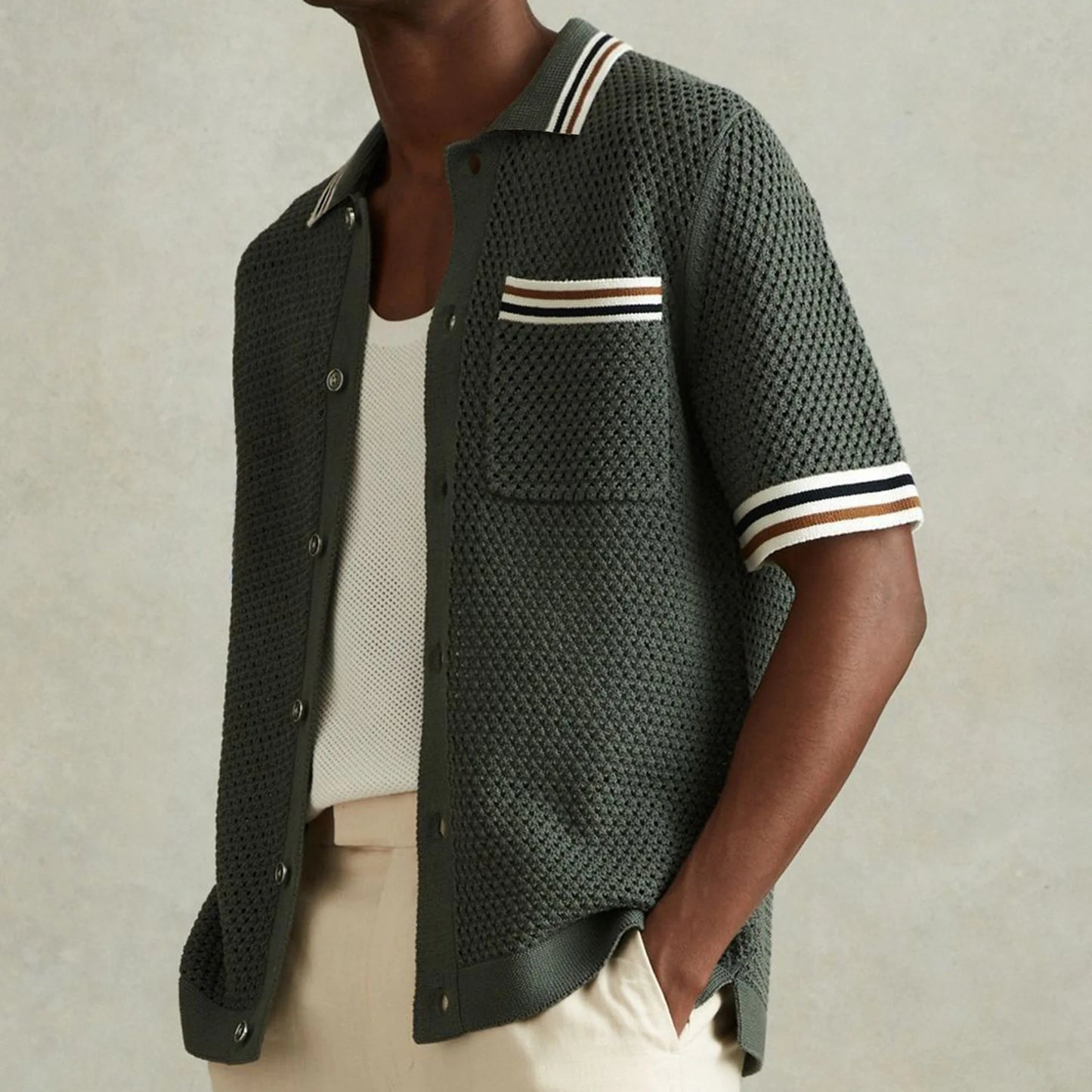 Men's Summer New Collar Knitted Cardigan Casual Polo Shirt Men's Short Sleeve