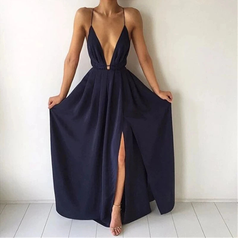 Summer new arrival sexy French dress suspender long dresses solid color evening dress for women