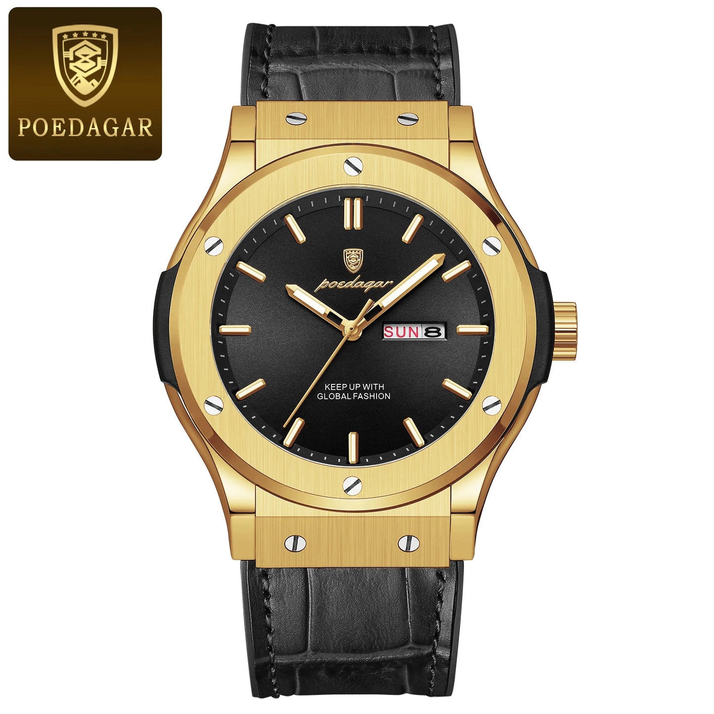 POEDAGAR 952 Brand Name Popular Man Quartz Watch clear Silicone Strap Waterproofing Week Display Simple Business Watch Supplier