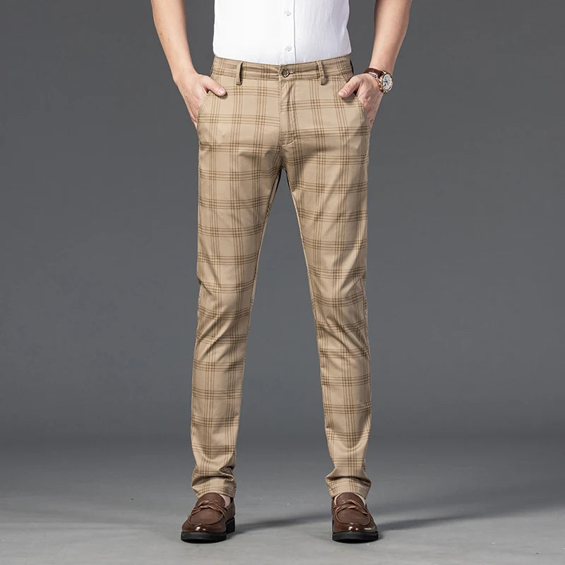 2025 Spring New Men's Plaid Casual Pants Business Fashion Slim Stretch Male Skinny Trousers Brand Clothes 7 Color