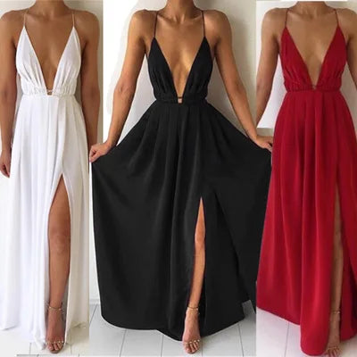Summer new arrival sexy French dress suspender long dresses solid color evening dress for women