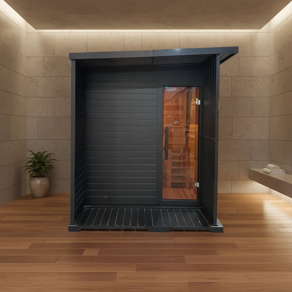Luxury Outdoor Sauna Room Can Accommodate 4 People ,Outer Hemlock and Inner Red Cedar Accompanied by an Electric Heater