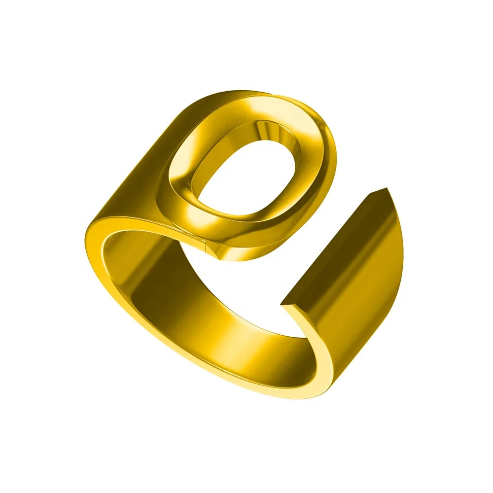 Letter Ring A-Z  26 Capital Letters Plated  Real 18K Gold Opening Adjustable Man Women Fashion Jewelry Rings