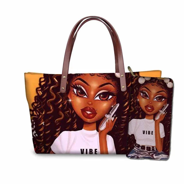 Top Seller Cheap Price Customize Design 2 Pcs Set African Print Women Shoulder Bag Handbag Fancy Beach Handbags for Women Luxury