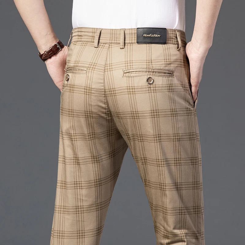 2025 Spring New Men's Plaid Casual Pants Business Fashion Slim Stretch Male Skinny Trousers Brand Clothes 7 Color