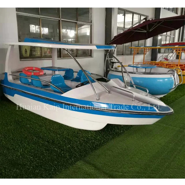 Low Speed 6-8 Person Electric Fiberglass Boat with 800w Power 8-person Battery Fiberglass Boat with Automatic Drainage System