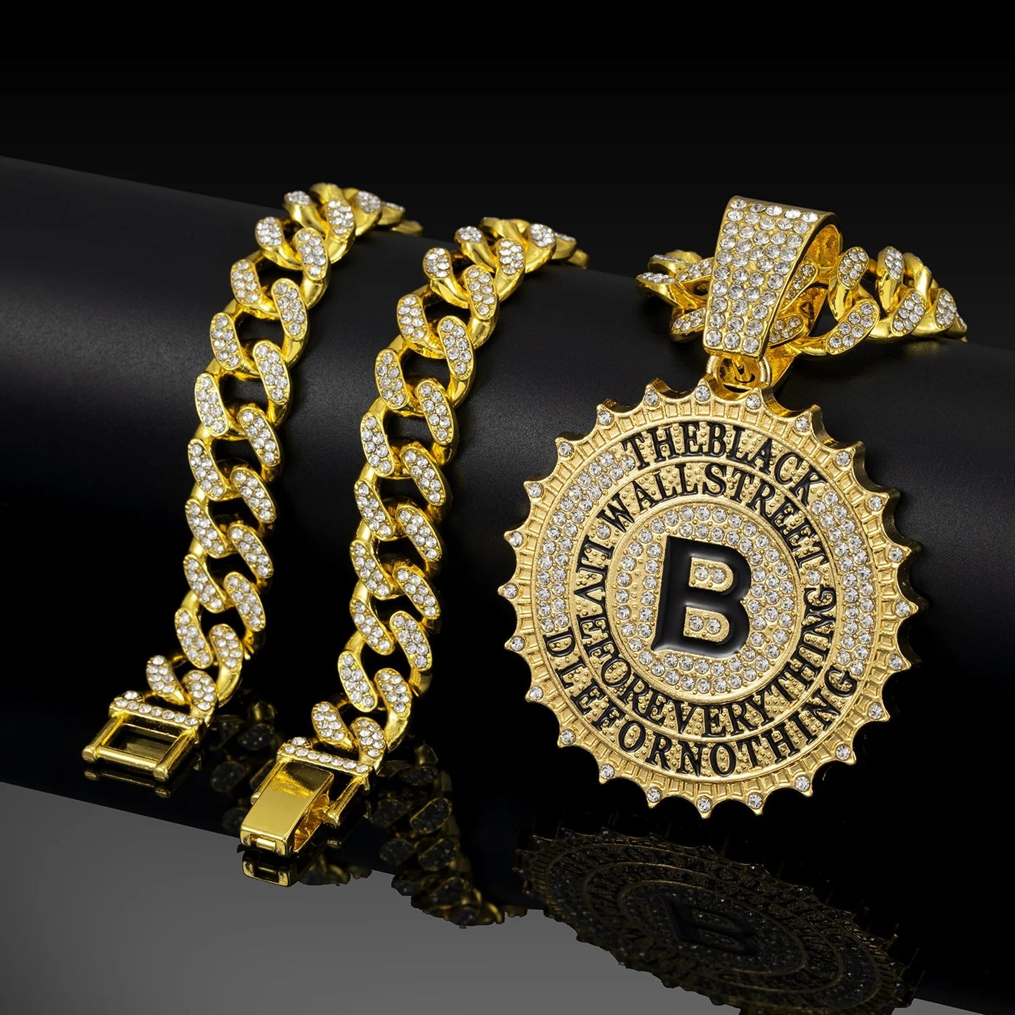 CJH Hip Hop Brand Men's Full Diamond Cuban Necklace Round B Diamond Letter Pendant Long Chain for Gift Cross-Border Supply