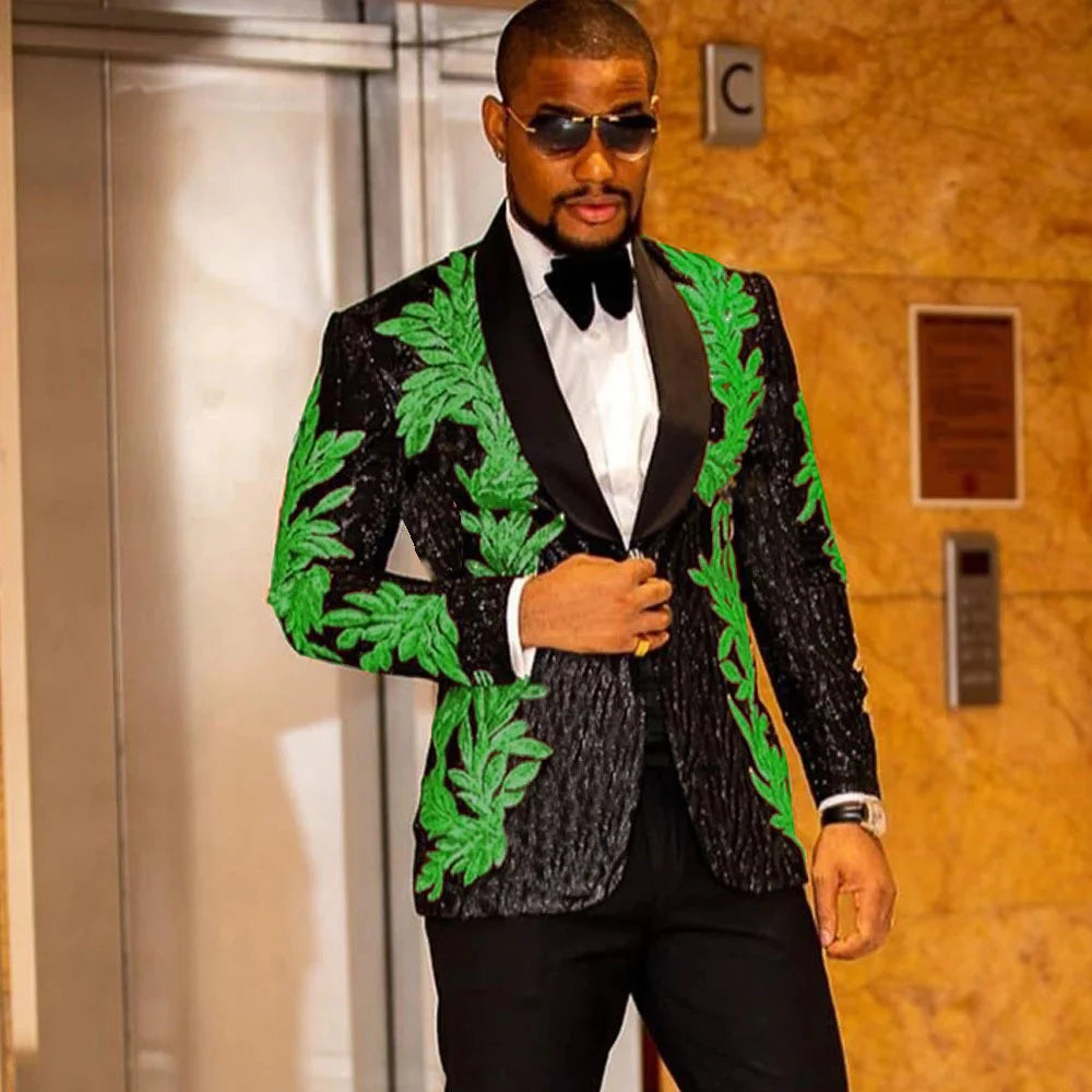 Wholesale Custom Sequin Model Performance Stage Host Wedding Party Suit 2-Piece Set for Men