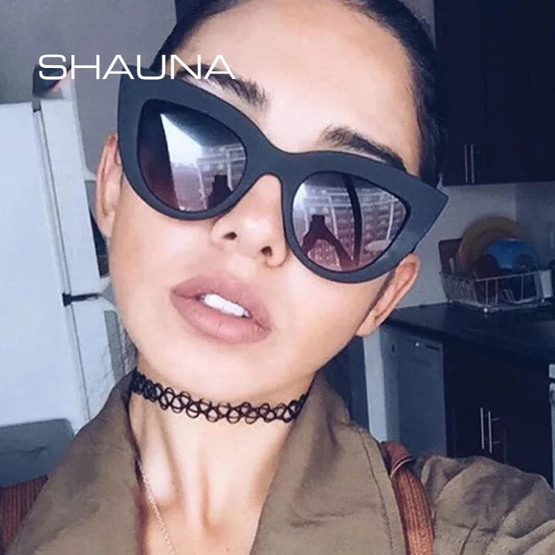 SHAUNA Retro Cat Eye Sunglasses Women UV400 Metal Hinge Fashion Gradient Mirror