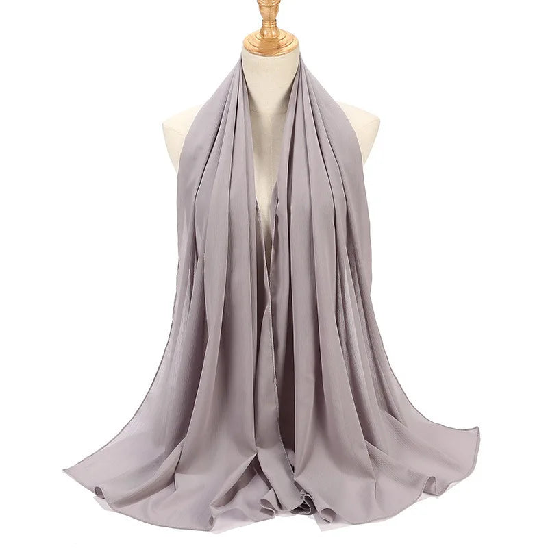 New Design Malaysia Chiffon Hijab Muslim Women Pure Color Crinkle Scarf