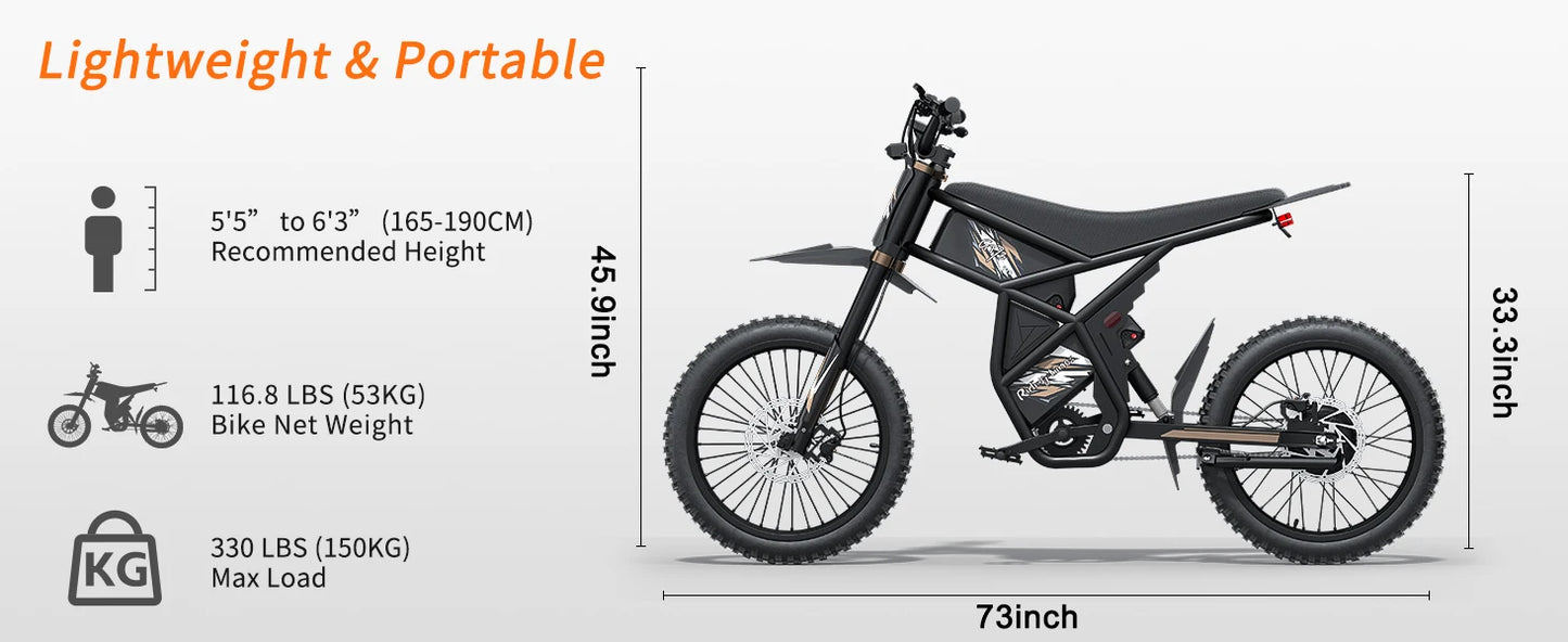 US Big Power 180km Range E-bikes GT73 Pro  60V 36Ah Electric Fat E-bike Free Shipping