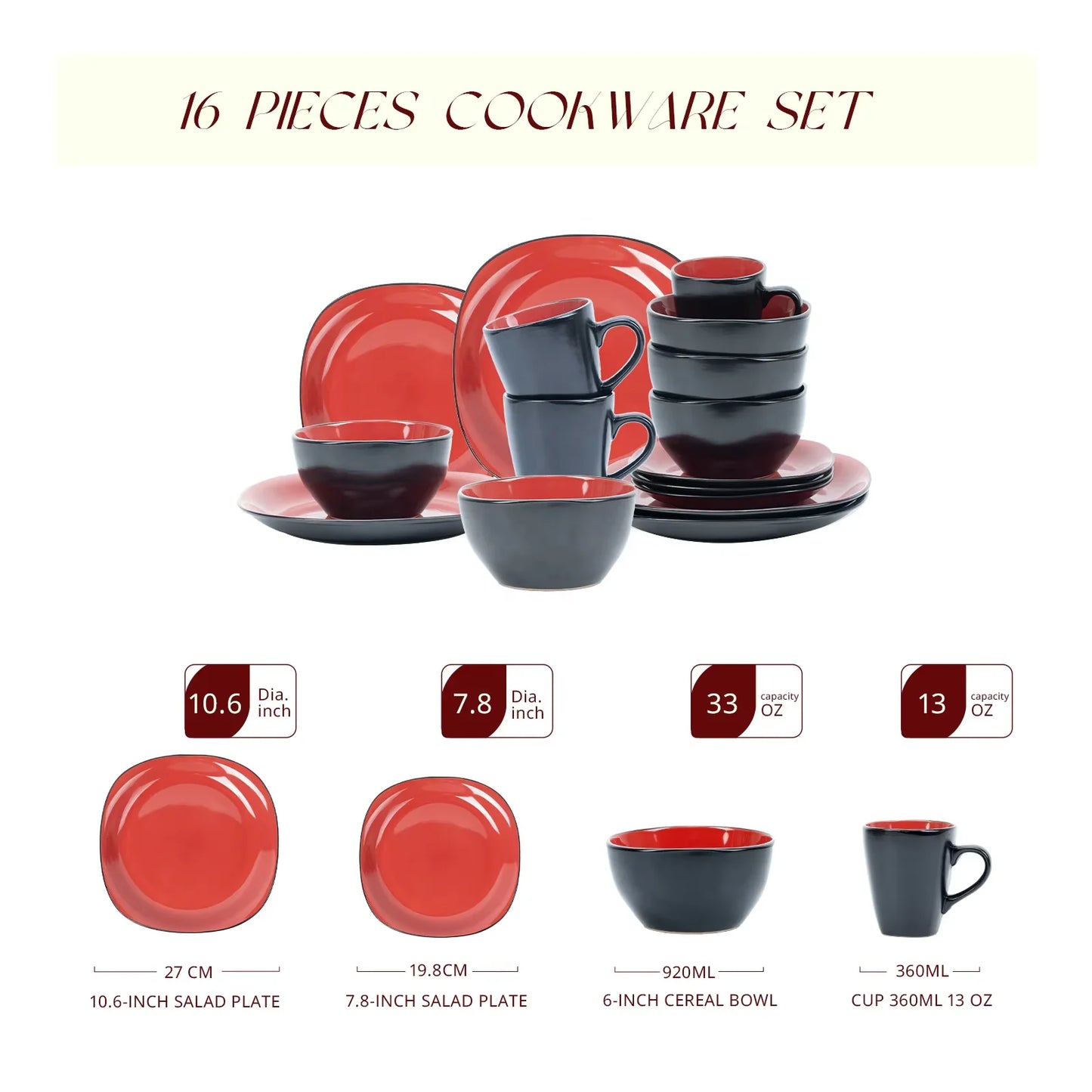 Best Selling Royal Red and Black Glazed Home Products Customizable Color Box Stone Tableware Sets