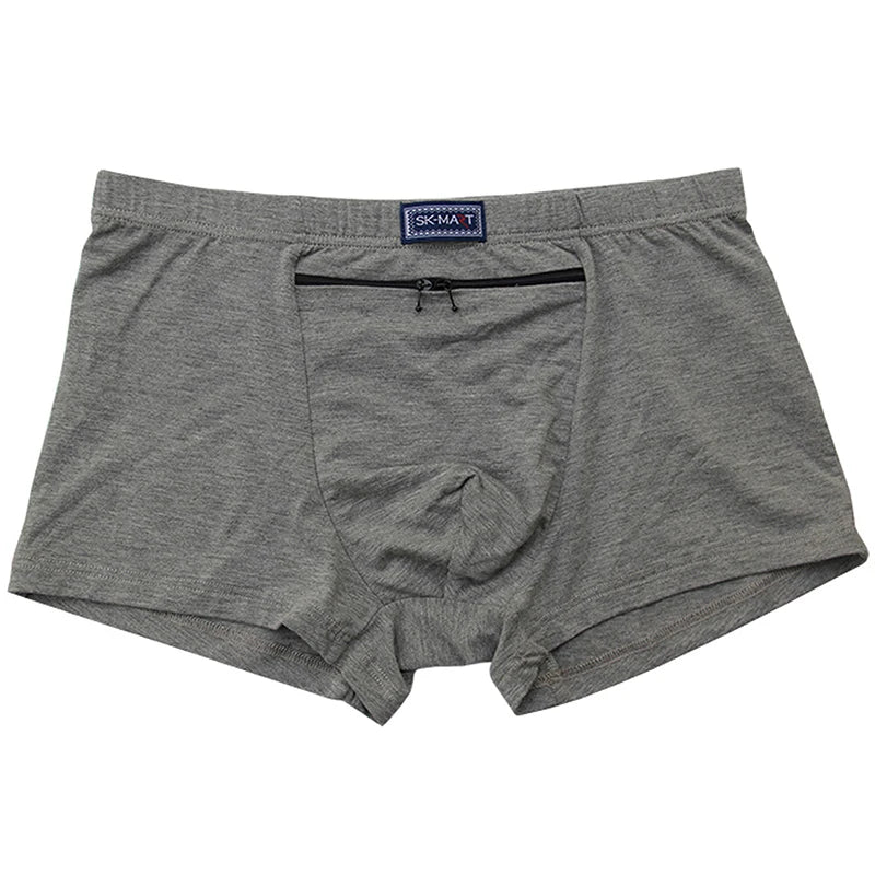 Plus Size 7XL Men's Theft-Proof Underwear Front Double Zipper Pocket Men Panties Modal Comfortable Breathable Sexy Boxer Shorts