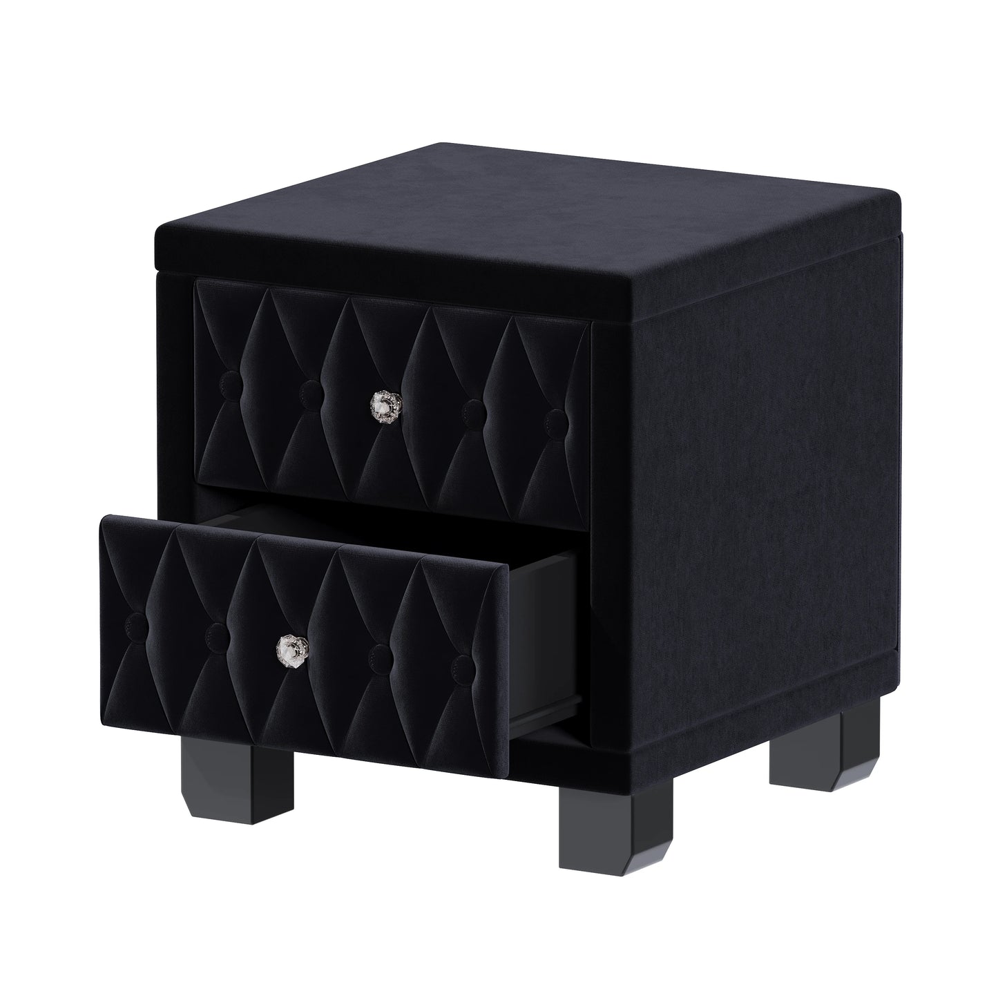 Elegant Luxury Modern Velvet Bedroom Nightstand 2 Drawers Crystal Handle Button-Tufted Pink Panel Design Durable Home Furniture