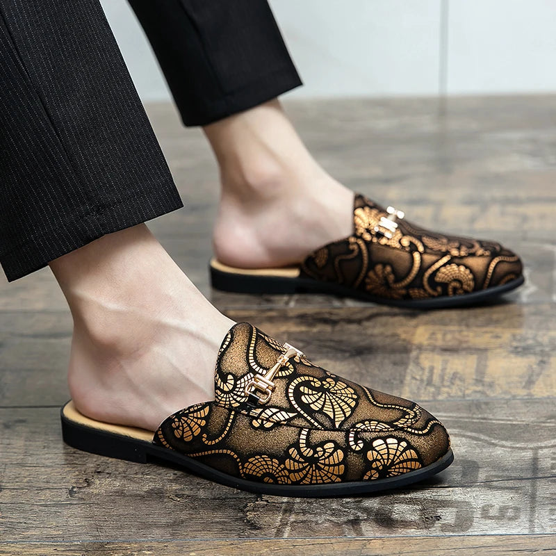 2026 Men Party Dress Shoes Loafer Genuine Leather Slippers Wear Wedding Fashion Trend Half Slippers Summer Men's Shoes