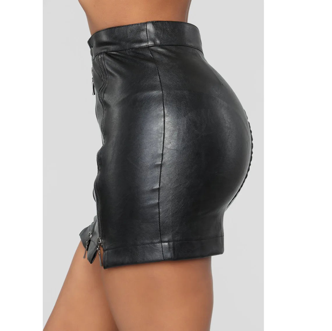 Summer Sexy Club Wear Zipper Hip Skirt Women Sexy Bodycon Mini Dress High Waist Women Plus Size Women Sexy Pu Bodycon Mini Dress