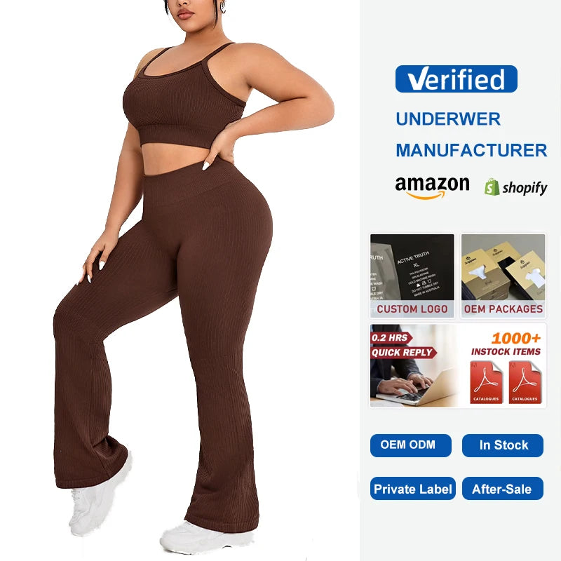 EU Size Plus 3XL Custom Logo Gym Clothing Plus Size Active Wear Flared Yoga Outfit Pilates Clothes