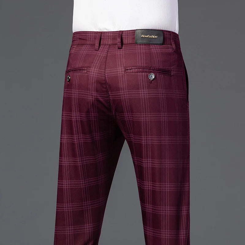 2025 Spring New Men's Plaid Casual Pants Business Fashion Slim Stretch Male Skinny Trousers Brand Clothes 7 Color