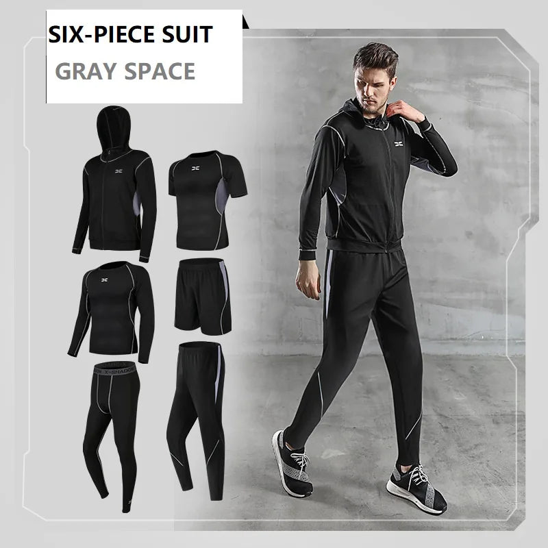 Men's Quick Dry Gym Sports Suit Long Sleeve Fitness Running Clothes with Yoga Tights Three Piece Suit for Spring Season
