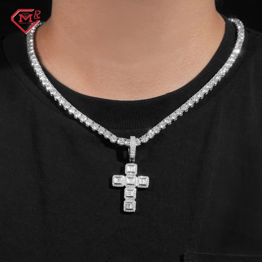In Stock Moissanite Cross Pendant Silver 925 VVS Diamond Hip Hop Jewelry Iced Out Moissanite Pendant