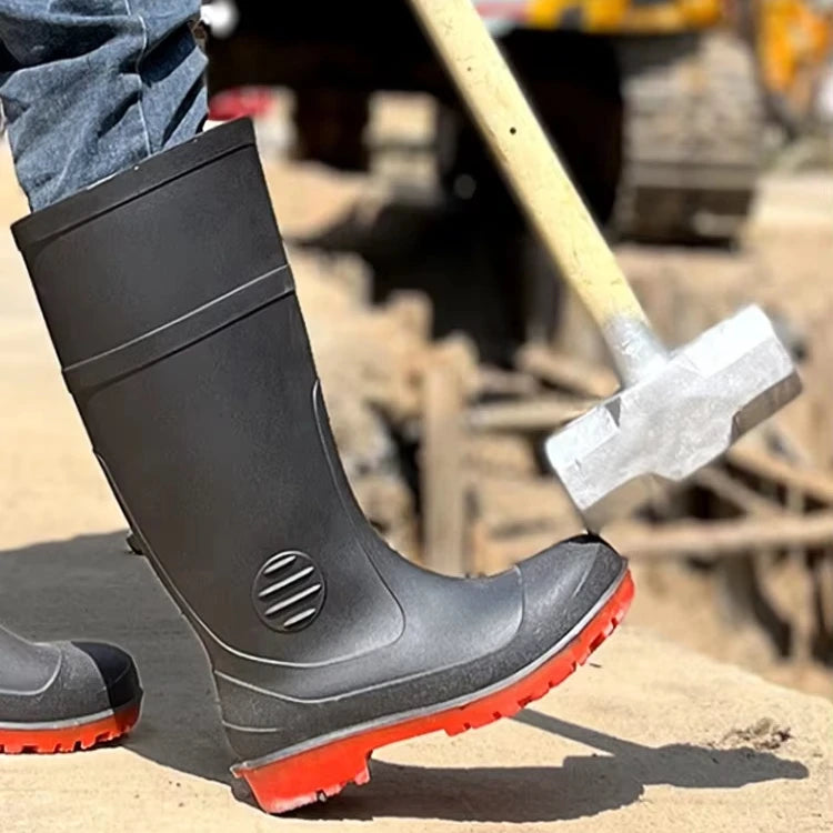 Waterproof Steel Toe Rain Shoes Working Construction Gumboots PVC Safety Wear-resistant Rain Boots for Men Women