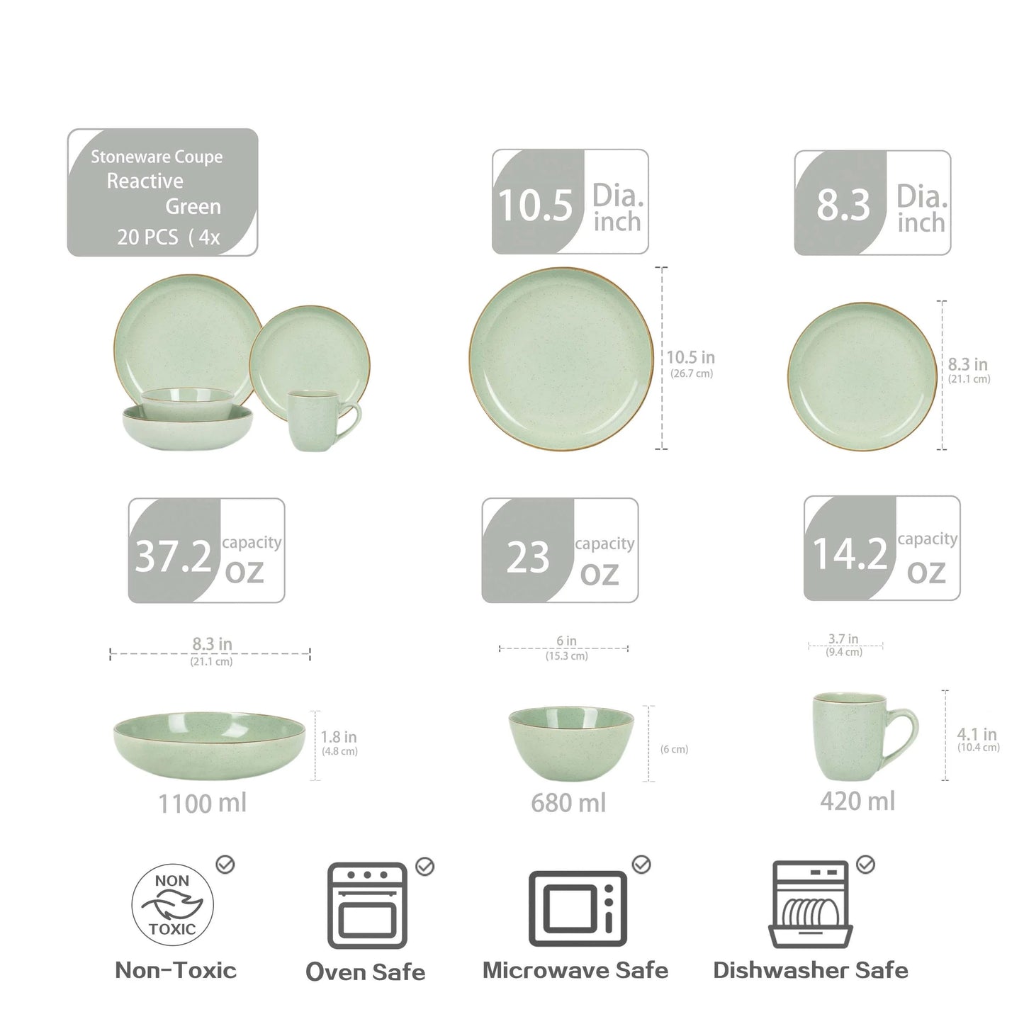 Ceramic Stoneware Set 20 Pcs Classic Round Ceramic Plate Dishes Nordic Style Drinking Mug Ceramic Cereal Bowl for Home Decor
