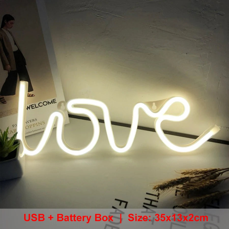 LOVE Neon Light Sign Decoration Lamp Nightlight Ornaments LED Letter Bulbs for Room Party Weeding Romantic Proposal Gift