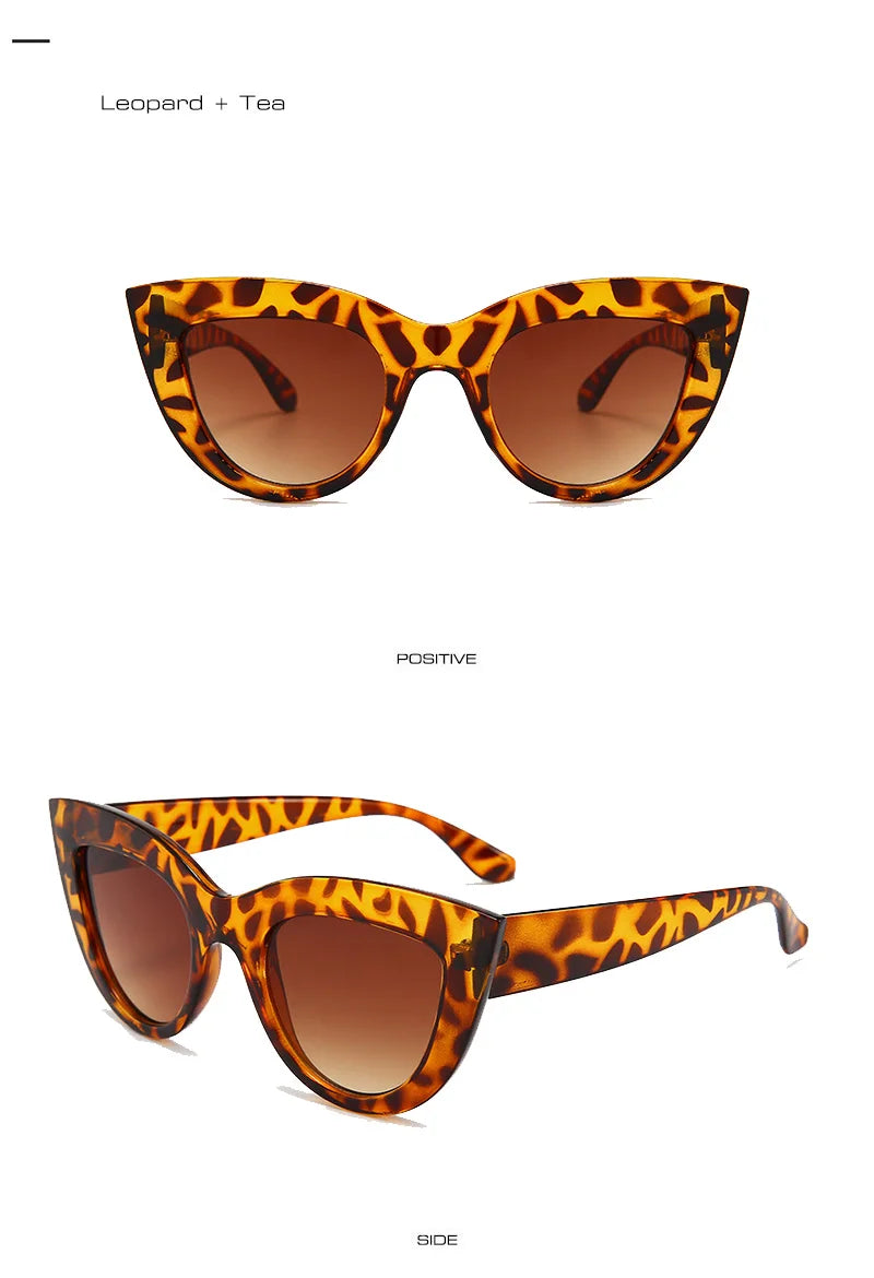 SHAUNA Retro Cat Eye Sunglasses Women UV400 Metal Hinge Fashion Gradient Mirror