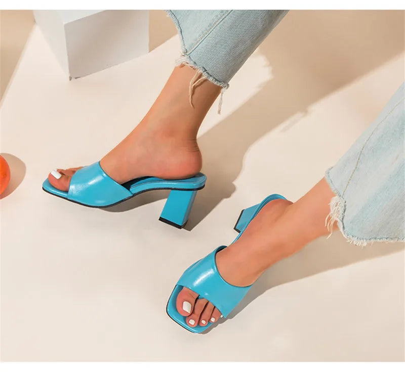 Eilyken Purple Slipper Summer Outdoor Sandal Women Square High Heel Beach Slip On Flip Flop Slides Size 41 42