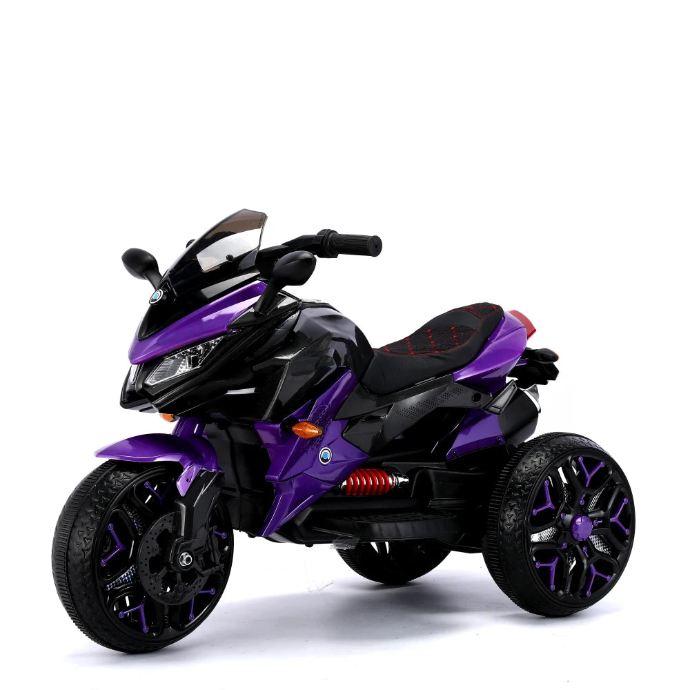 Ride-On Scooter 3-Wheels Battery Powered Motorbike Rechargeable Manual Throttle Drive by Hand Lighting Wheels Kids Motorcycle