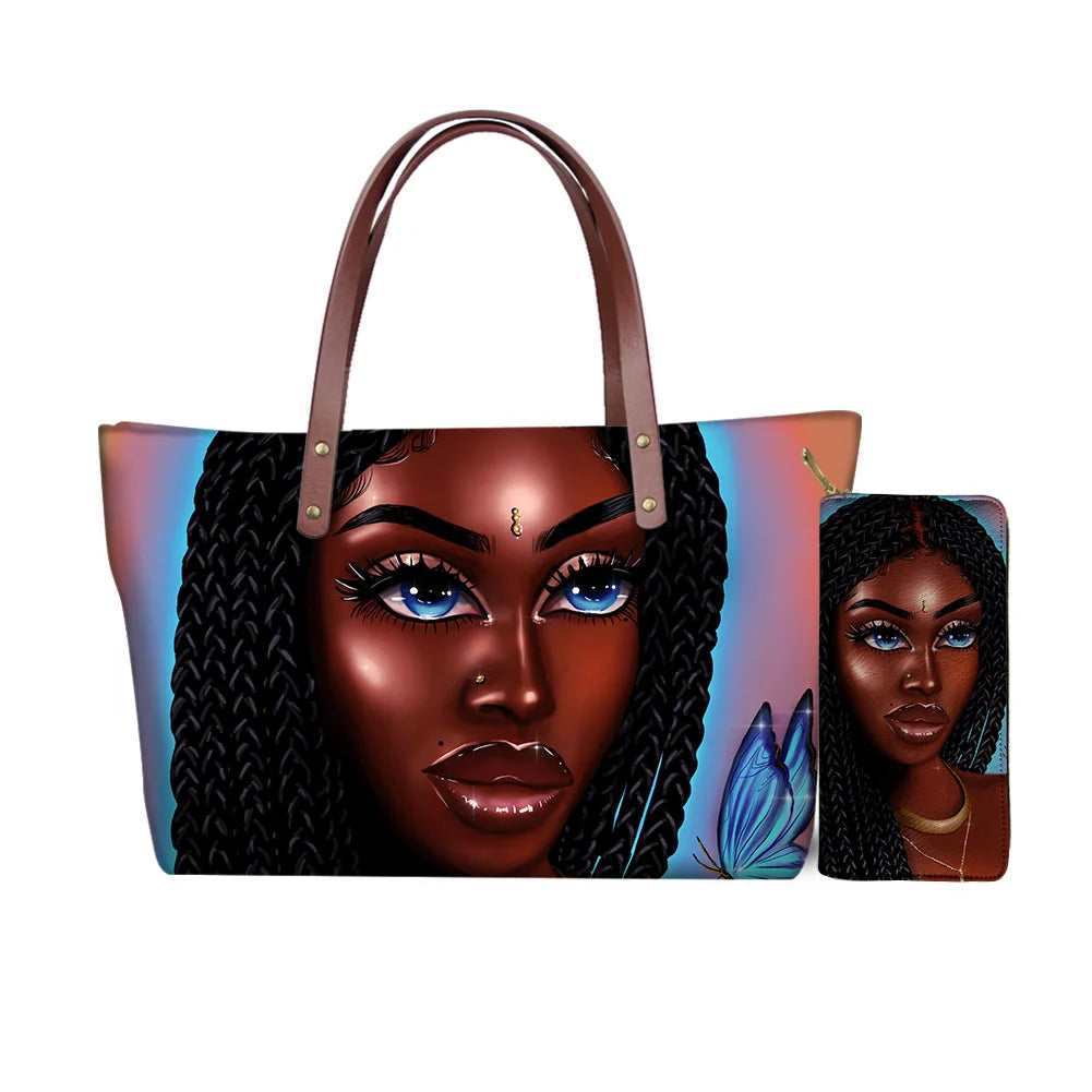 High Quality Latest Custom Pattern Women Hand Bags Black Art African Girls Printed Top Handle Tote Bag Luxury Purse for Ladies