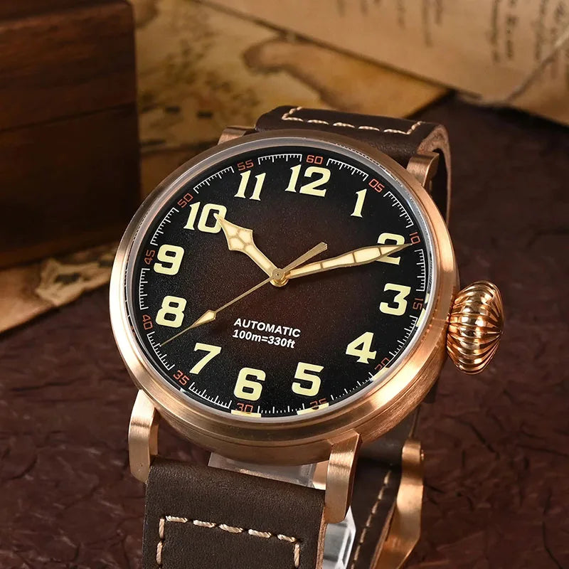 45mm Case Bronze Pilot Men Luxury Watch YN55A Automatic Mechanical Vintage Simple Style Sapphire Waterproof 10Bar Watch