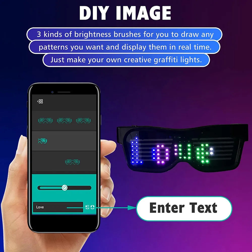 Smart Sunglasses LED Rechargeable App Bluetooth Programmable Flashing Light Glasses Party Sunglasses LED Glasses
