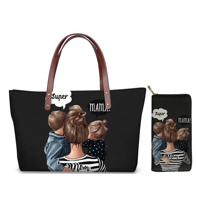 Custom Printed Women Bag Handbags African Girls Printing Purse and Handbags 2pcs Set Shoulder Tote Bag Females Summer Beach Bags