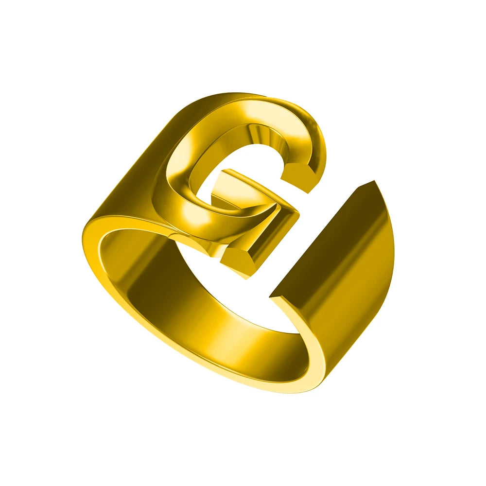 Letter Ring A-Z  26 Capital Letters Plated  Real 18K Gold Opening Adjustable Man Women Fashion Jewelry Rings