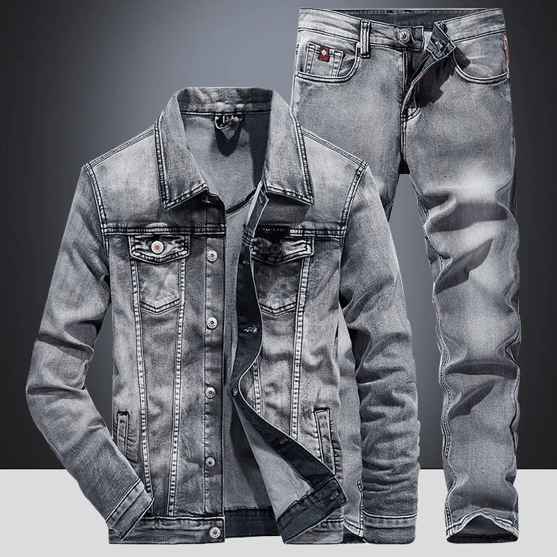 Two Piece Custom Jeans Suit Ensemble Jeans Washed Mens Winter Jacket Jeans Outerwear Denim Sets Men's Sets(old)