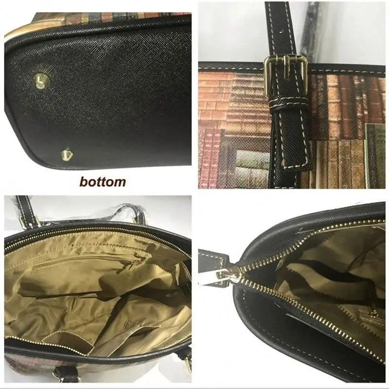 Women's Luxury Cute Afro African Girls Printed PU Leather Water Resistant Zipper Closure Tote Bag Custom Big Fancy Handbag Set