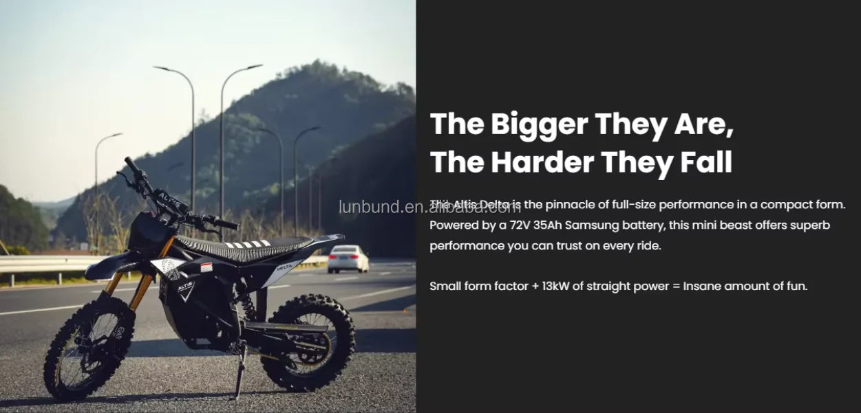 Altis Delta 35AH Off Road Electric Dirt Bike 72V 13kW Motor High Speed 62MPH Electric Motocross Bike for Dealers