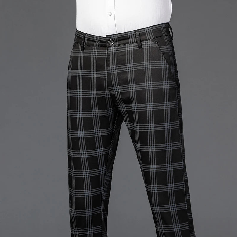 2025 Spring New Men's Plaid Casual Pants Business Fashion Slim Stretch Male Skinny Trousers Brand Clothes 7 Color