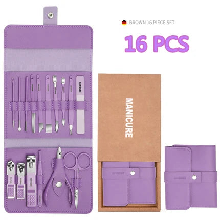 12-16pcs/set Nail Cutter Set Stainless Steel Nail Clippers Set With Folding Bag Manicure Cutter Kits Scissors Makeup Beauty Tool