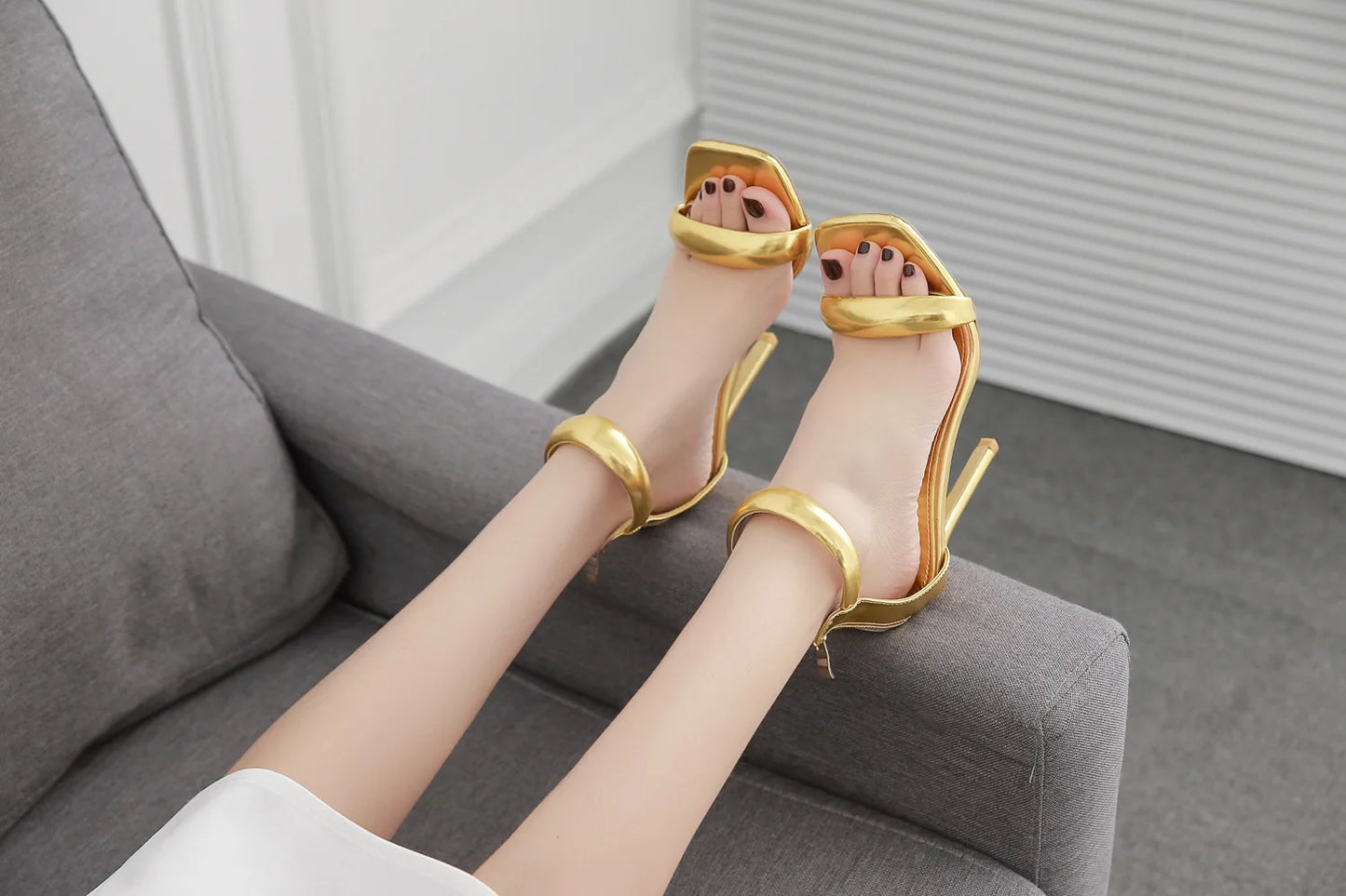 2022 Silver Gold Peep Toe High Heel Women Sandals Sexy Buckle Strap Ankle-wrap Breathable Club Stripper Shoes Summer Autumn
